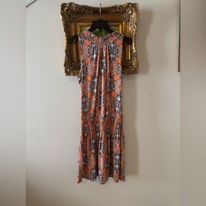 Veronica M Orange & Navy Floral Midi Dress